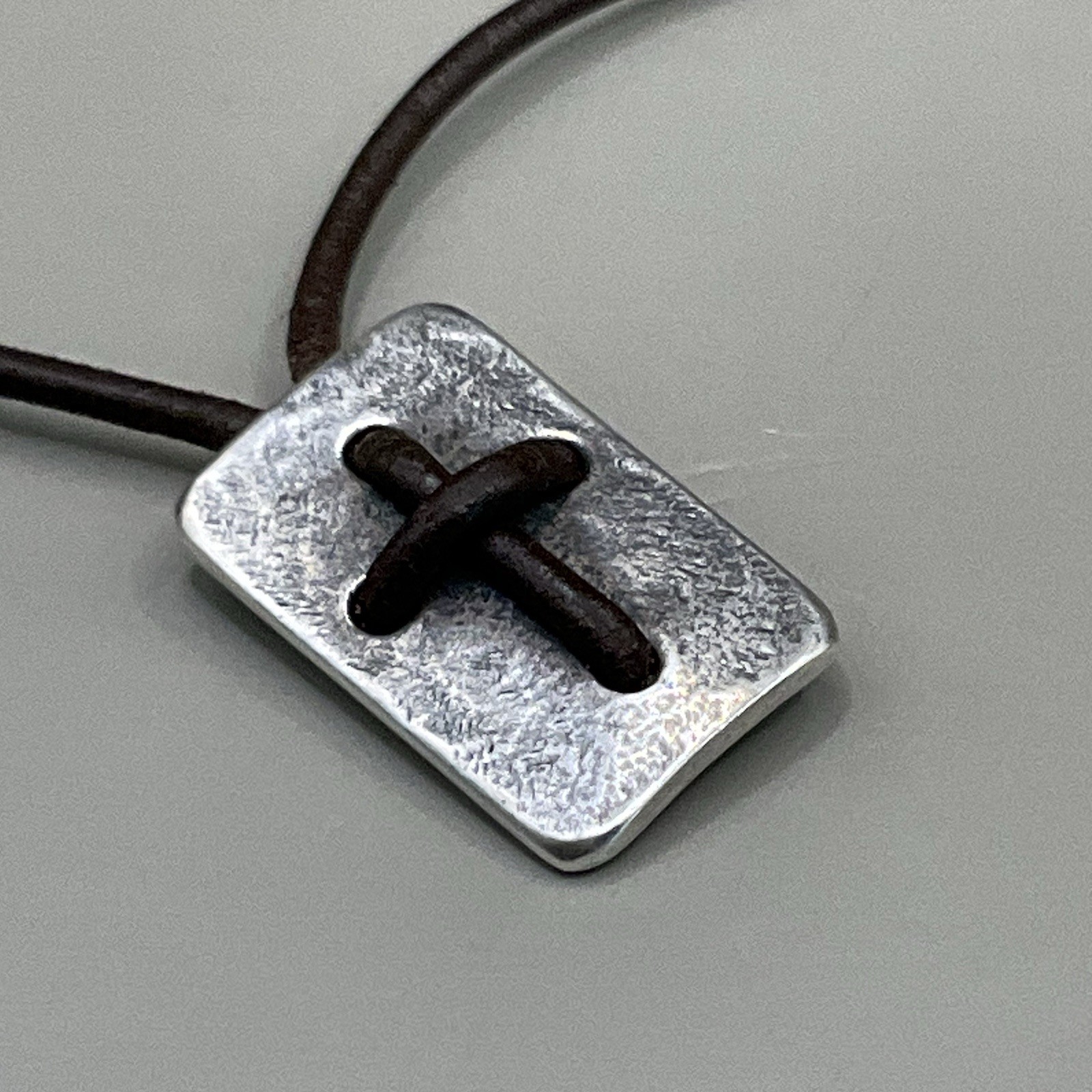 James Avery Necklace Brown Leather Sterling Silver 925 Cross Shield Pendant