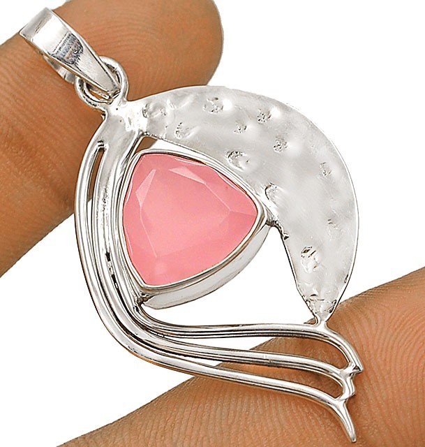 Natural Rose Quartz Madagascar 925 Solid Sterling Silver Pendant Jewelry