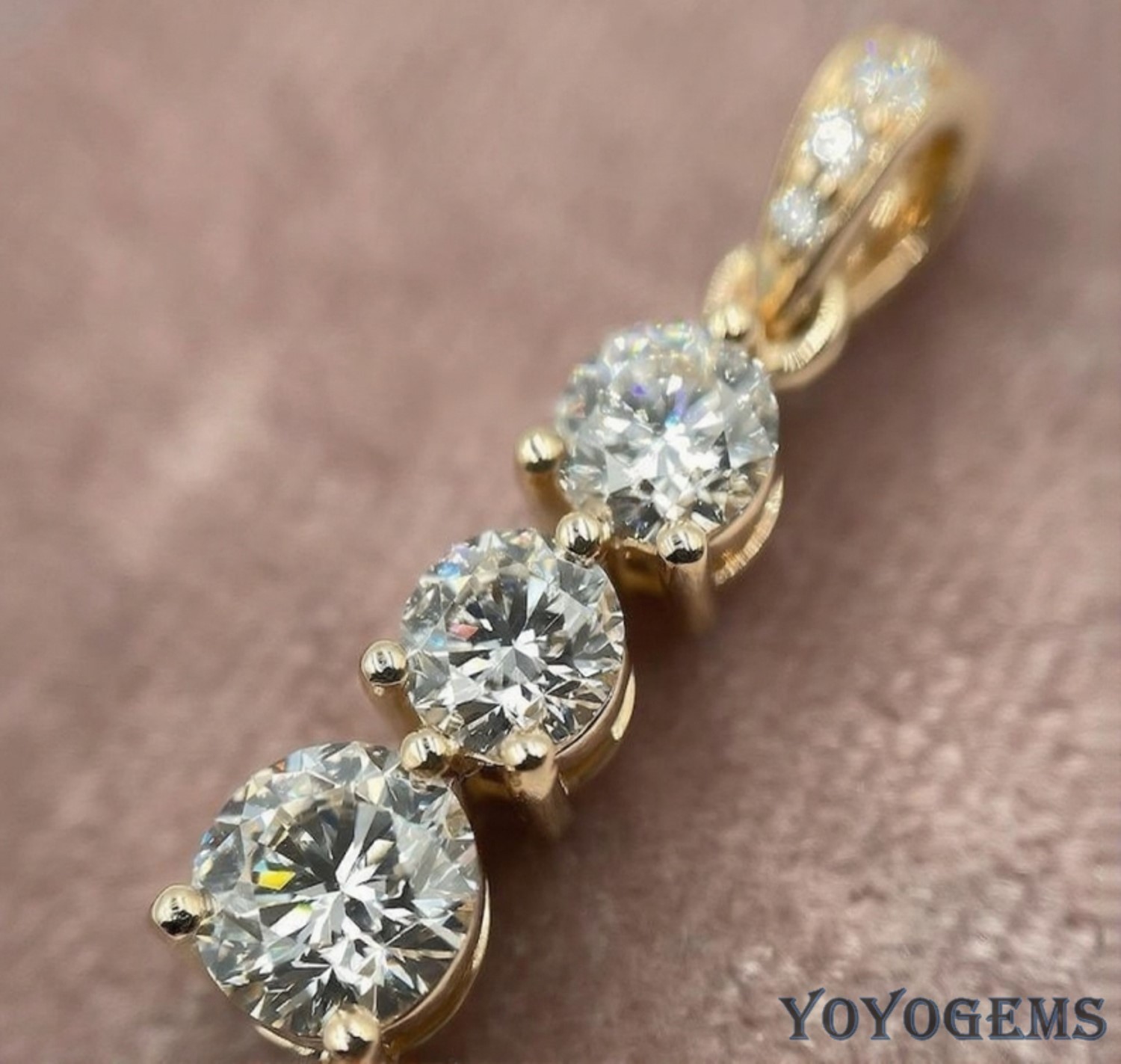 Solid 14K Yellow Gold Moissanite Fancy Wedding Pendant 2.10 CT Round Cut For Her