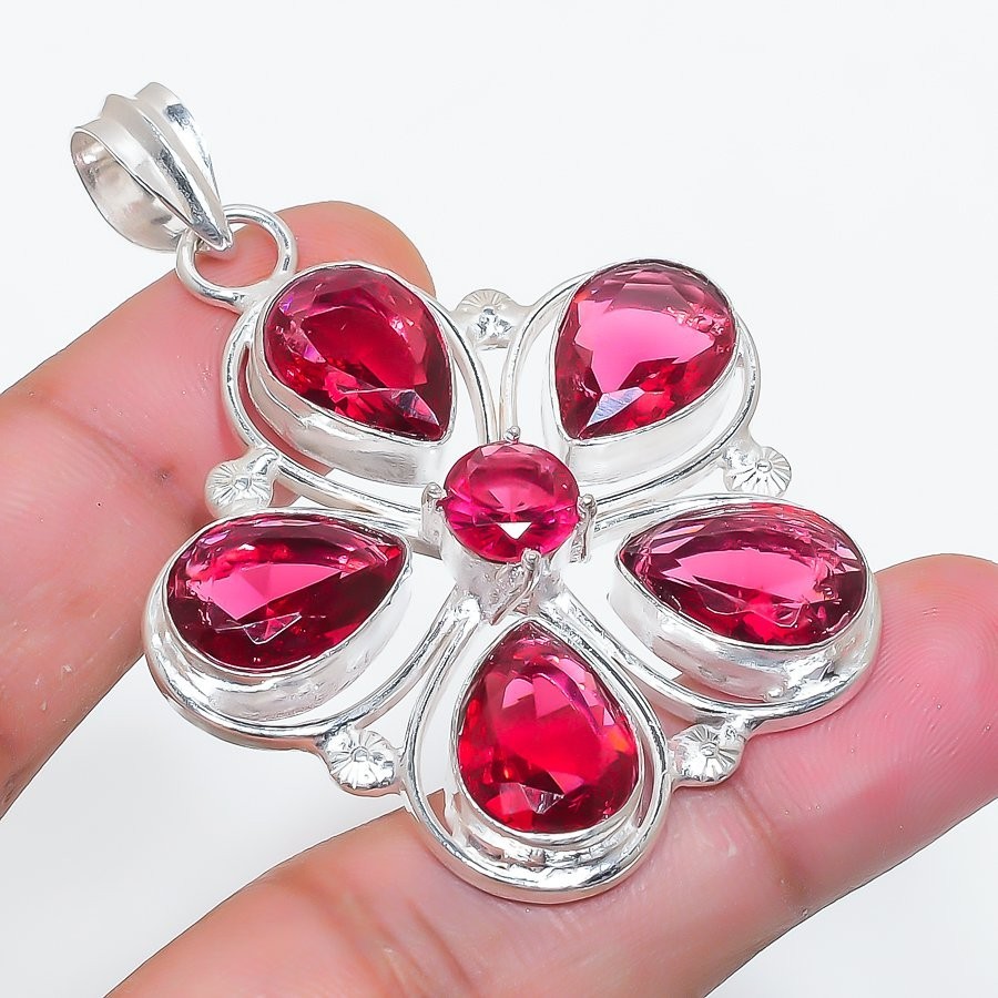 Pink Rubellite Gemstone Handmade 925 Sterling Silver Jewelry Pendant Size 2.20″