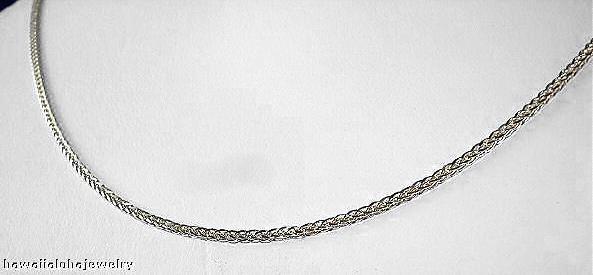 0.9MM SOLID 14K WHITE GOLD DIAMOND CUT SPIGA SQUARE WHEAT CHAIN NECKLACE 16-24″