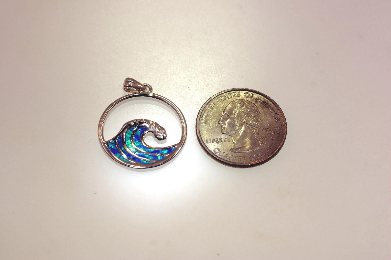 23.5MM RHODIUM 925 SILVER INLAID OPAL HAWAIIAN CRESTING OCEAN WAVE PENDANT #2