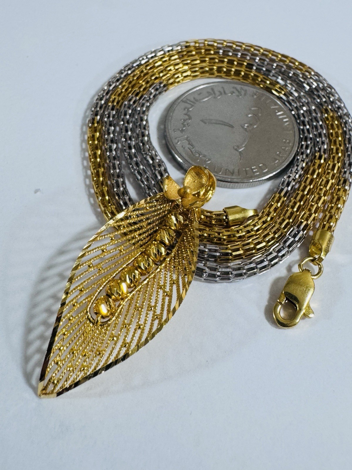22K 916 Real Gold 21.5”/22” long Flower Leaf Set Necklace 14.1g 3.mm