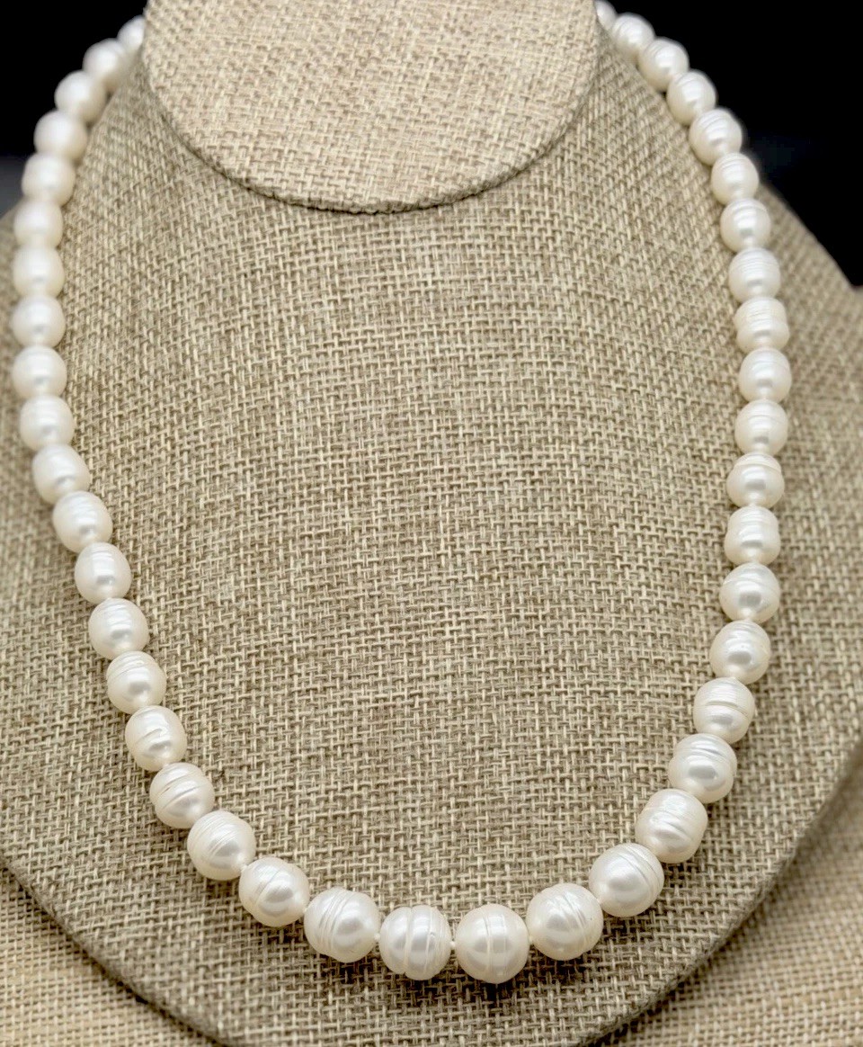 Honora STERLING SILVER 9-10MM RING PEARL BRILLIANT WHITE CULTURED PEARL 20″ NIB
