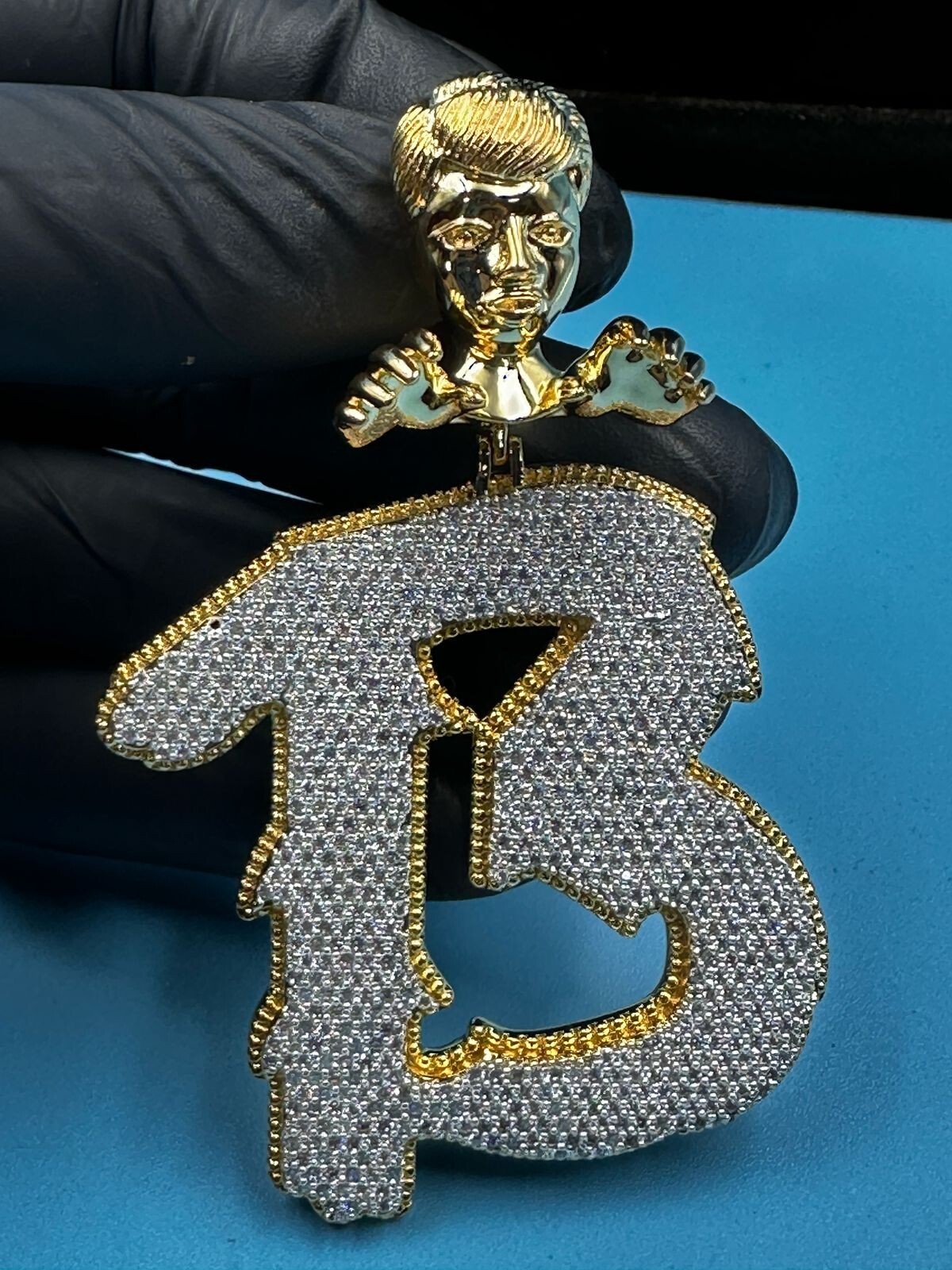 3Ct Round Cut Moissanite Men’s Custom “B” Letter Pendant 14K Yellow Gold Plated