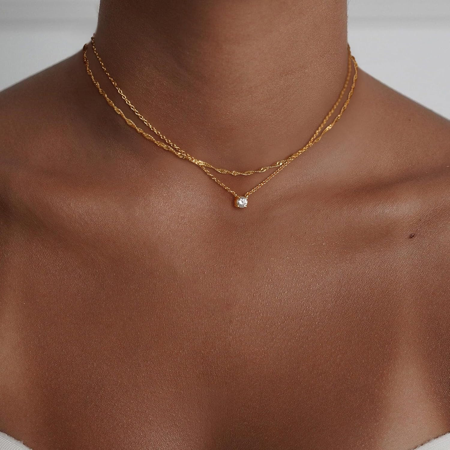 Dainty Gold Necklace for Women Non Tarnish Layered 14K Diamond Pendant Charm Gol