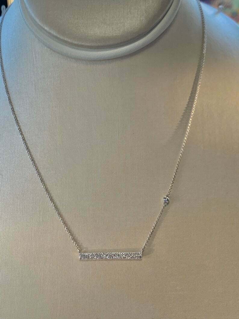 1Ct Round Cut Pave Diamond Bar Pendant Necklace 18K White Gold Over No Chain