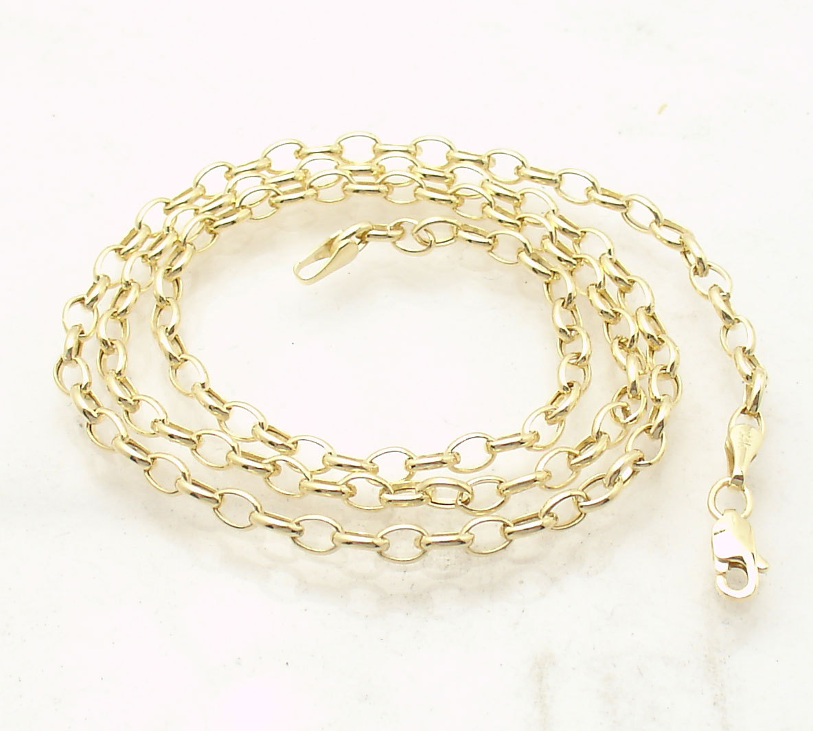 3.2mm Oval Rolo Chain Necklace Real 14K Yellow Gold 16″ 18″, 20″, 22″, 24″, 30″