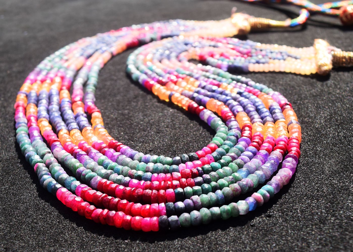 7 Strand 488.Cts Amazing Cut Ruby & Emerald Beaded Necklace Jewelery RK 26 E821