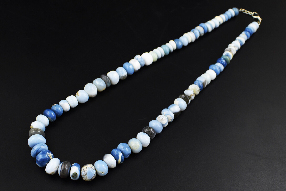 349 Cts Earth Mined Blue Lace Agate Rondelle Beads Womens Necklace JK 04E330