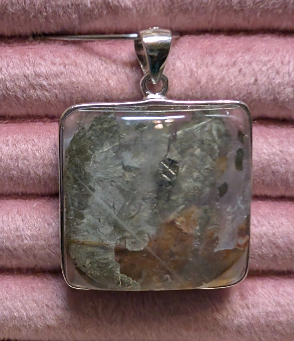 CHALCOPYRITE PEACOCK ORE IN CLEAR QUARTZ PENDANT STERLING SILVER S925 NATURAL