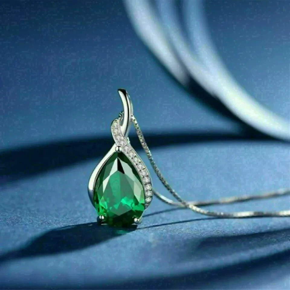 2.00Ct Pear Cut Green Emerald Women’s Solitaire Pendant 14k White Gold Finish
