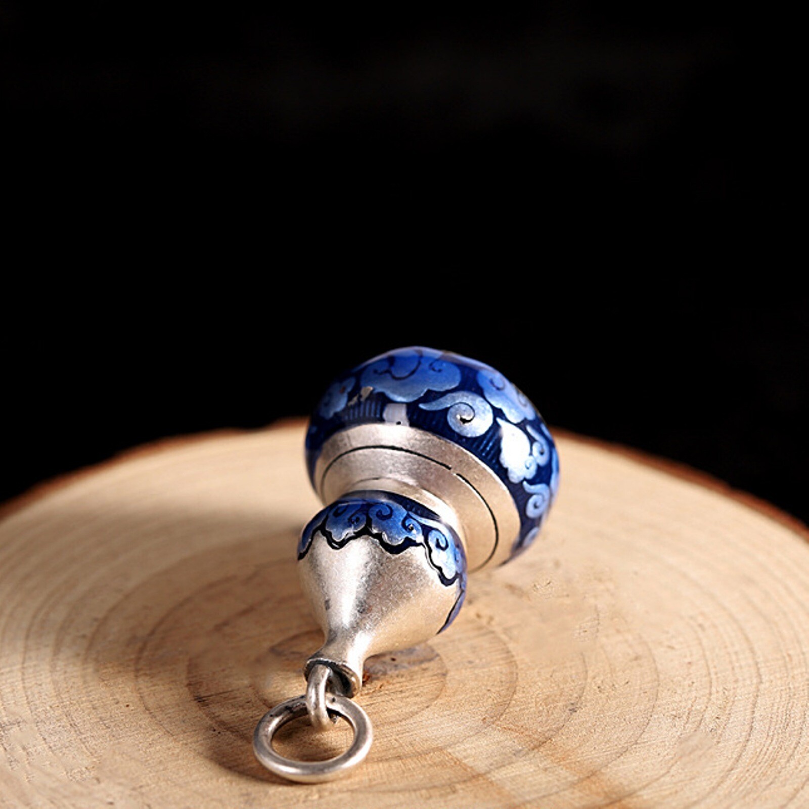 Pure S925 Sterling Silver Men Women Lucky Blue Enamel Gourd Box Pendant 15.5g