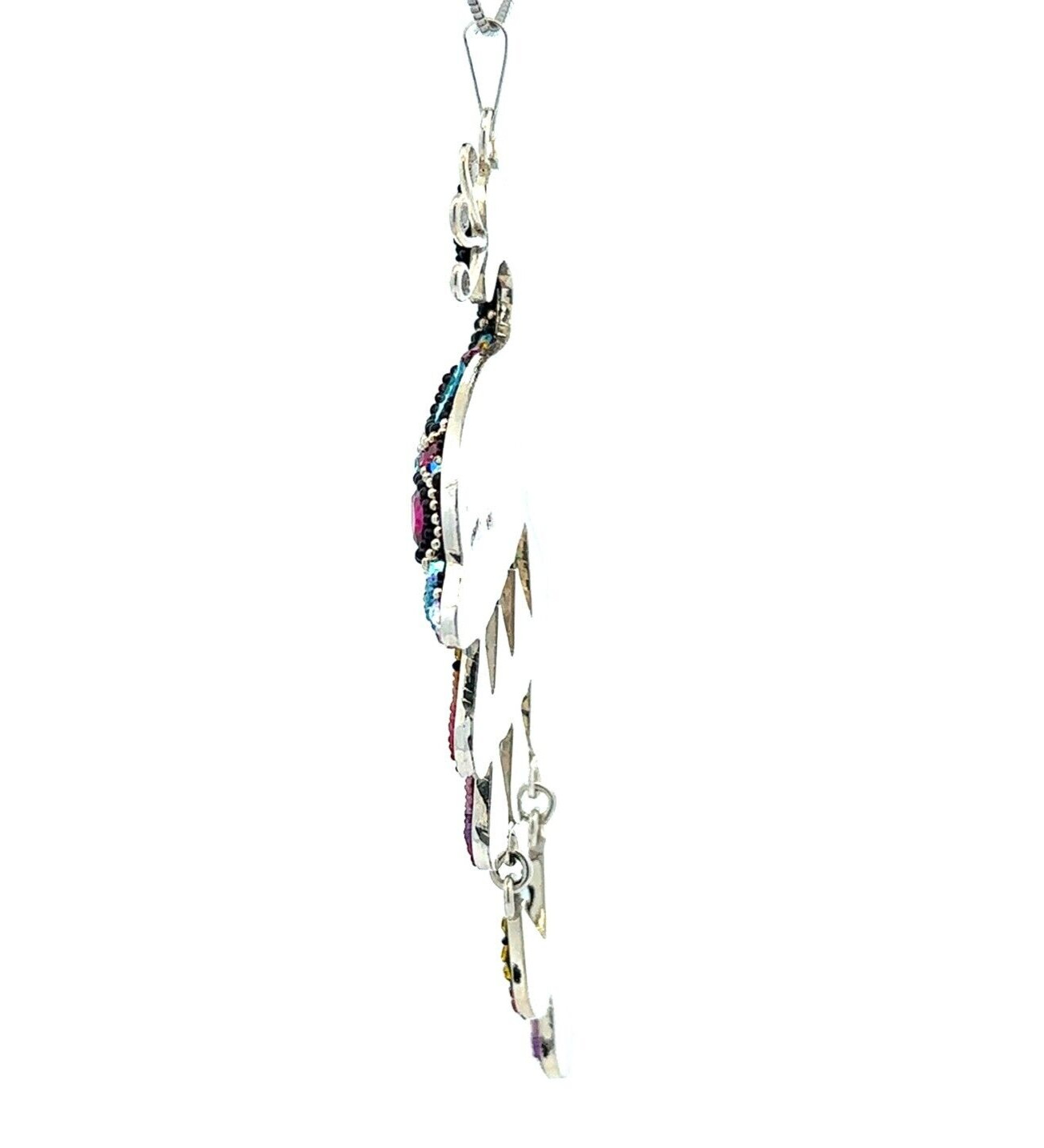 Sterling Silver Peacock Necklace With Austrian Crystal (1 1/2 x3 1/2 Inch)