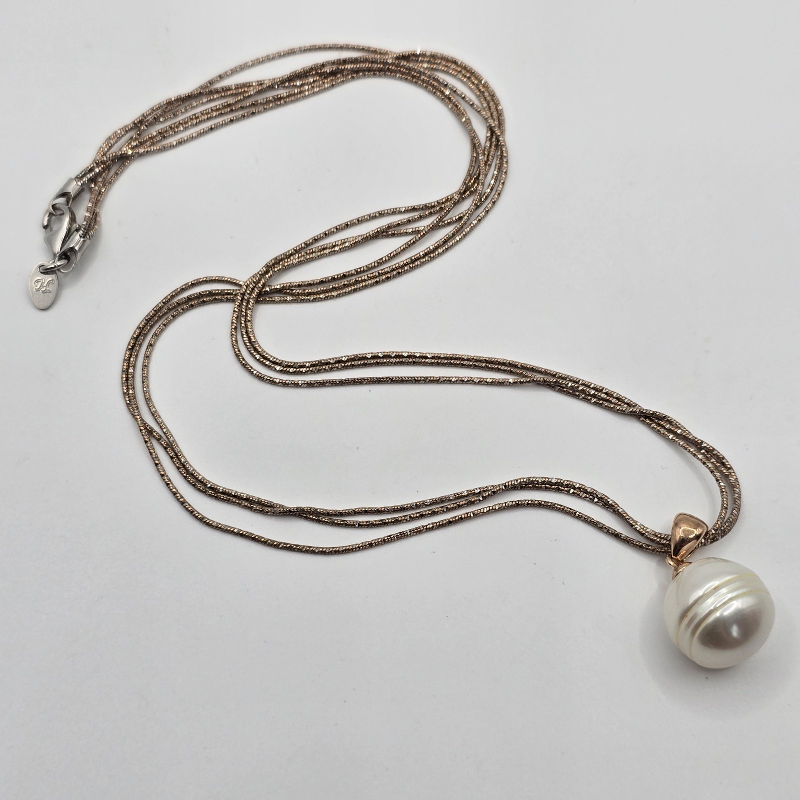 Honora 925 Italy Rose Gold Over Sterling Pearl Pendant Necklace 3 Strand 18″