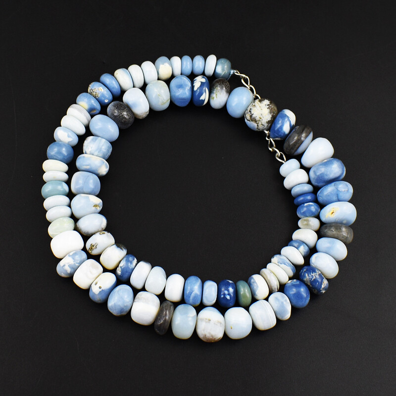 349 Cts Earth Mined Blue Lace Agate Rondelle Beads Womens Necklace JK 04E330