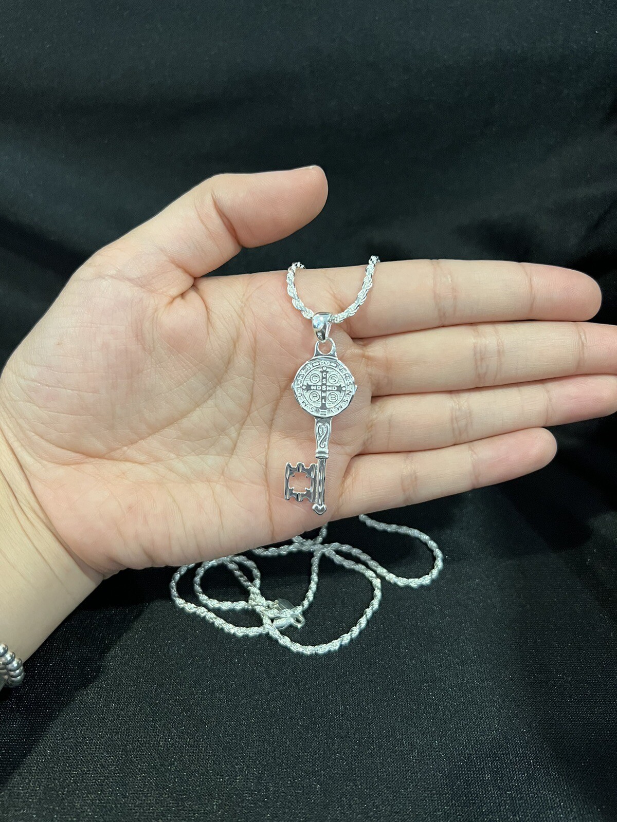 925 Sterling Silver Mens St Benedict Key San Benito Llave & Rope Chain 20 24 30