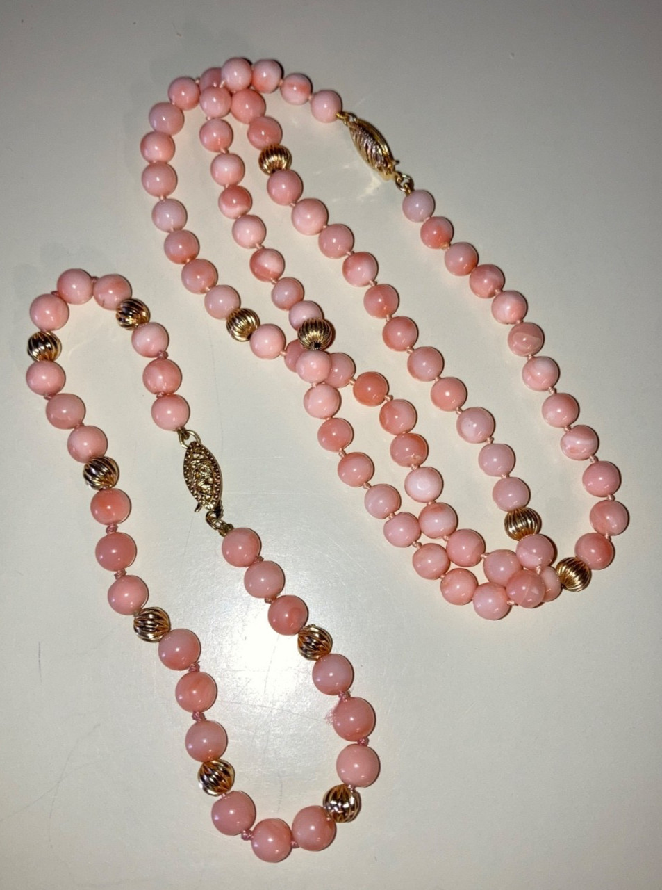 Vtg Variegated Angelskin Coral Necklace & Matching Bracelet 14K – Original Owner