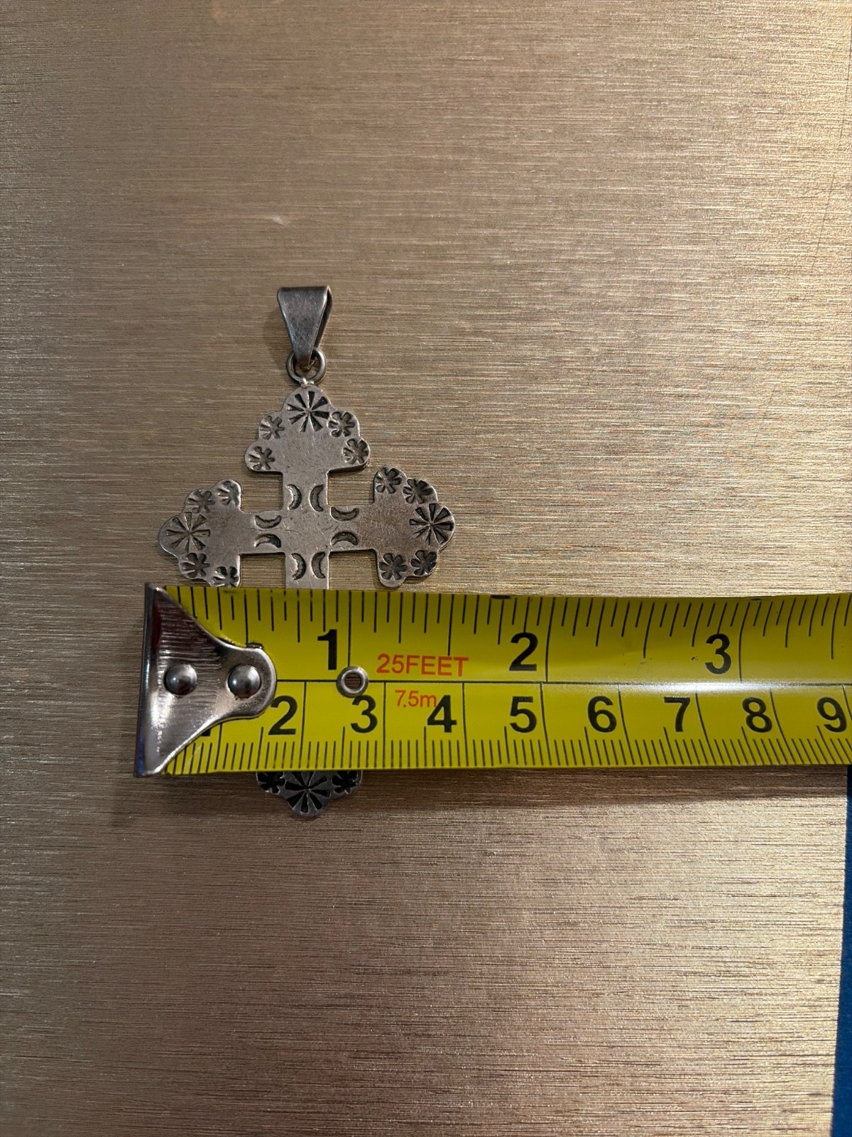 Large 925 sterling Silver Vintage Taxco Mexico Cross Sterling Silver Pendant