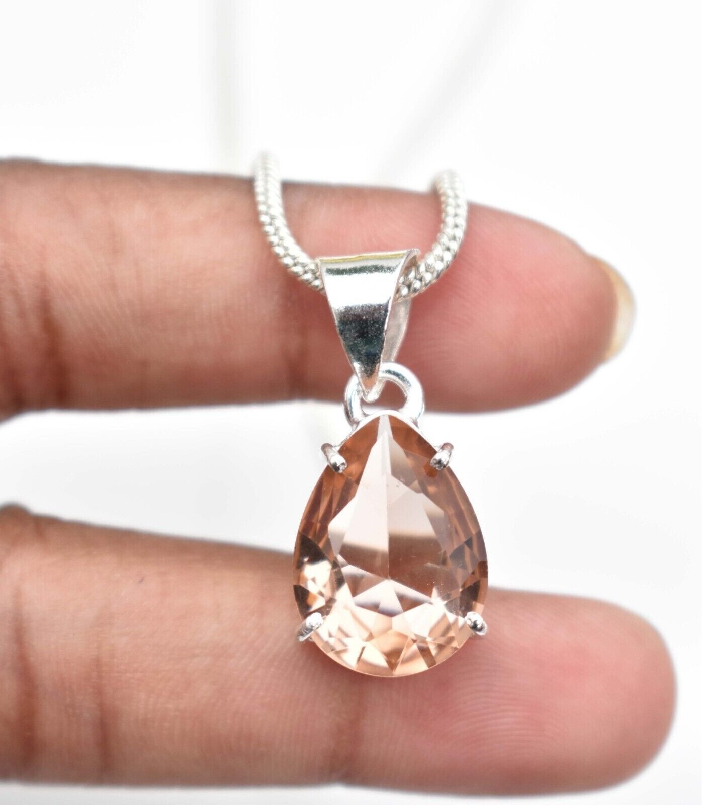 Peach Morganite 925 Sterling Silver, Yellow Gold, Rose gold plated Pendant