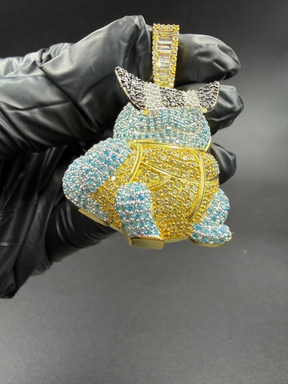 4Ct Round Cut Moissanite Squirtle Cartoon Pendent 14K Yellow Gold Plated Silver