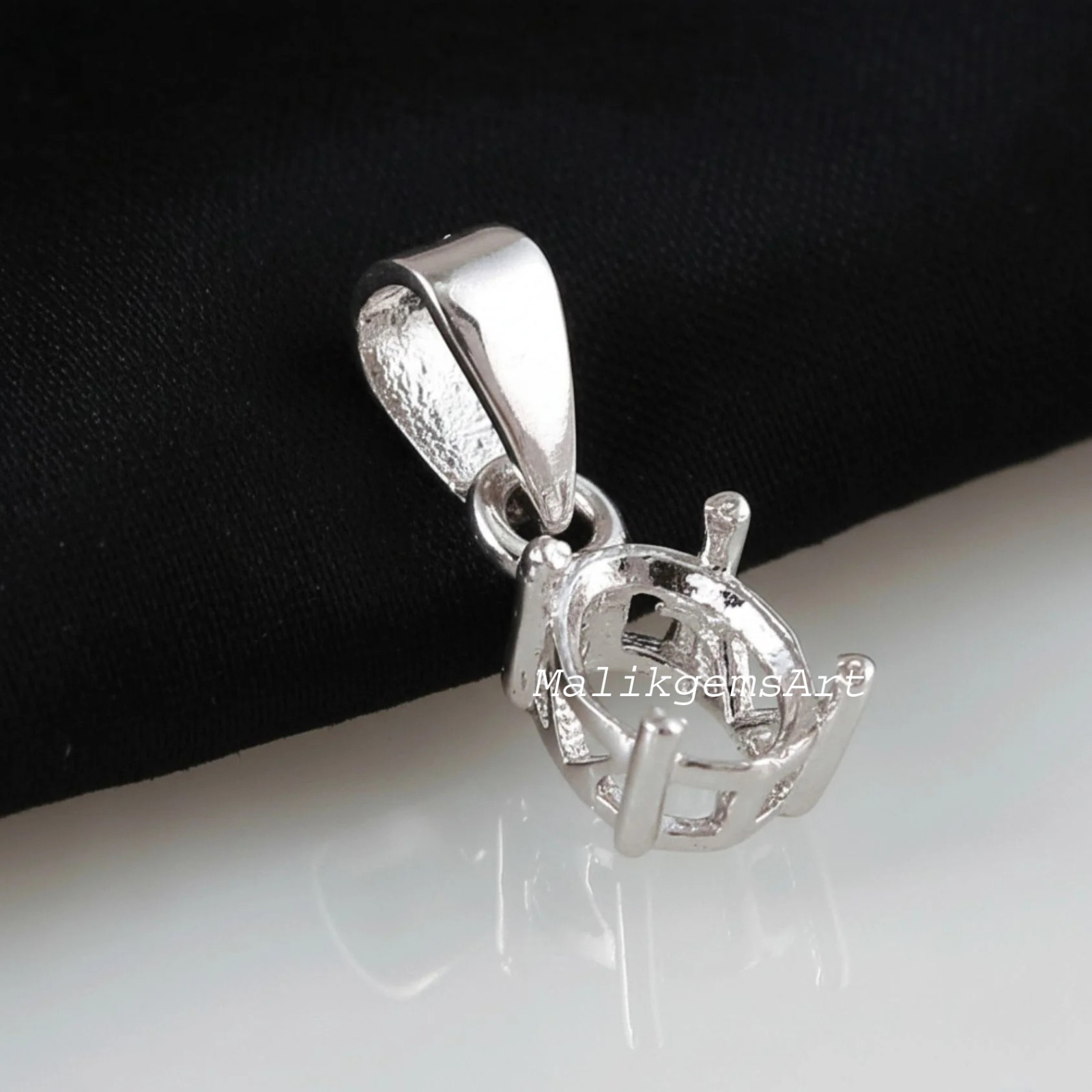 Oval Cut Stone Semi Mount Pendant 925 Sterling Silver Blank Stone Pendant #55