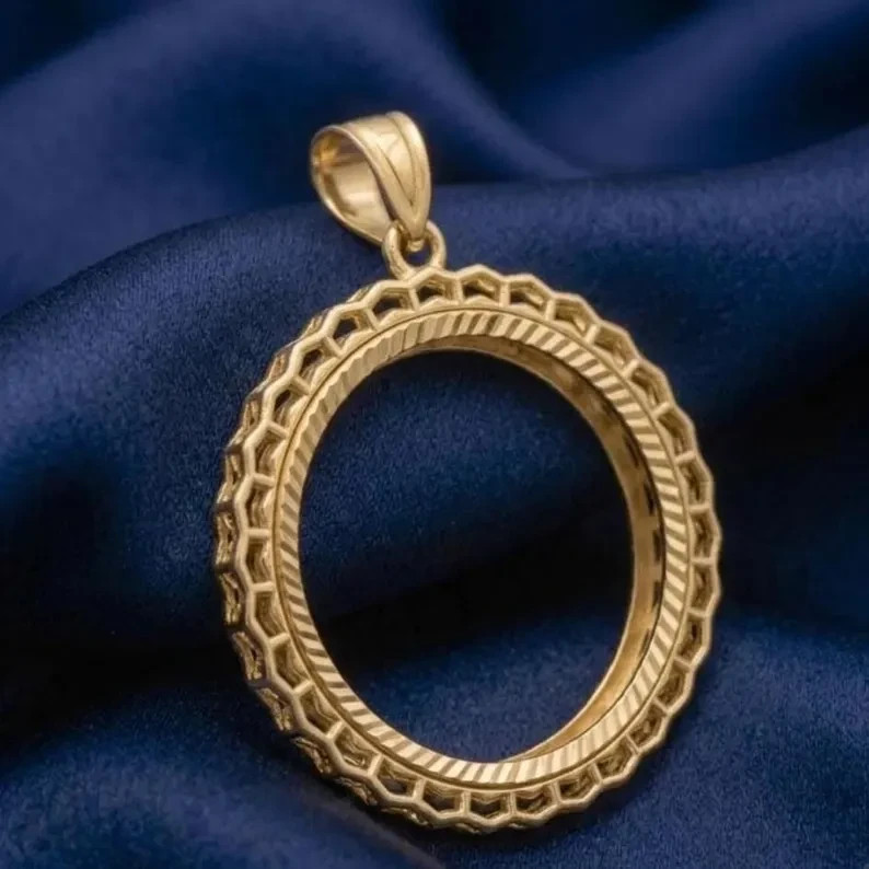 Without Chain Coin Bezel Frame 14K Yellow Gold Plated Handmade Handmade Necklace