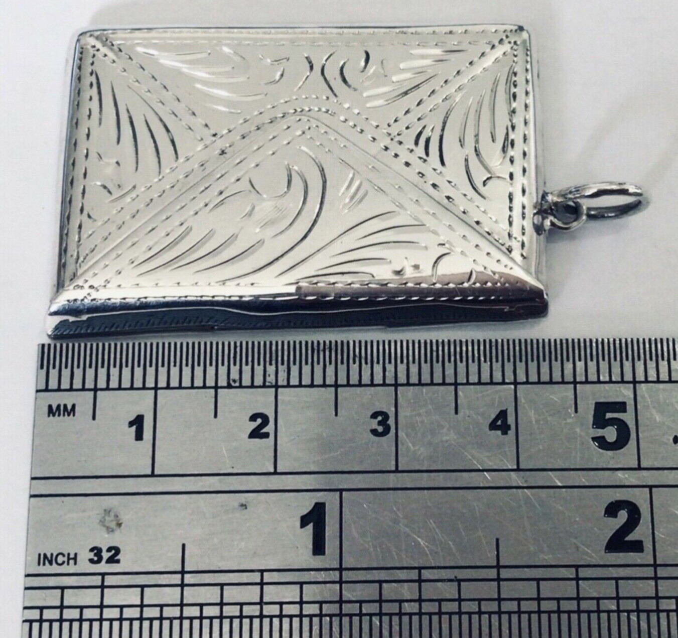 Sterling Silver engraved stamp case love note photo locket chatelaine pendant BN
