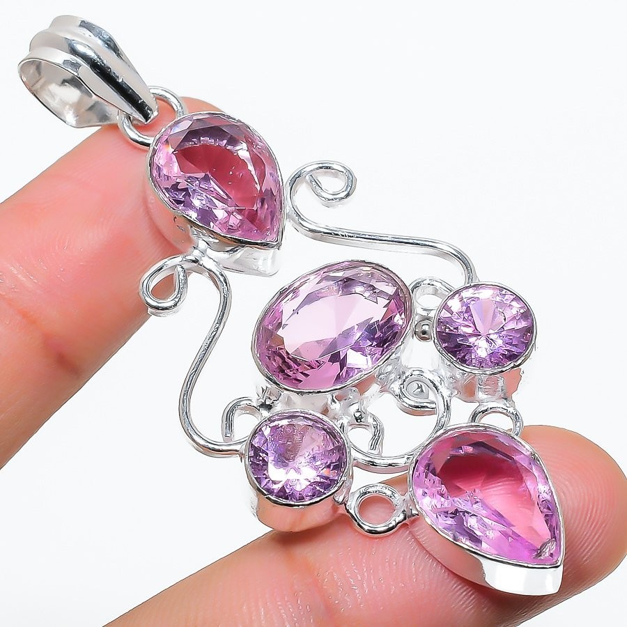 Pink Kunzite Gemstone Handmade 925 Sterling Silver Jewelry Pendant Size 2.50″
