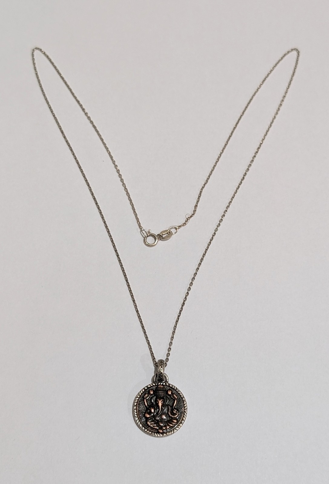 Vintage Sterling Silver Ganesha Two Tone 1″ Pendant 18″ Necklace