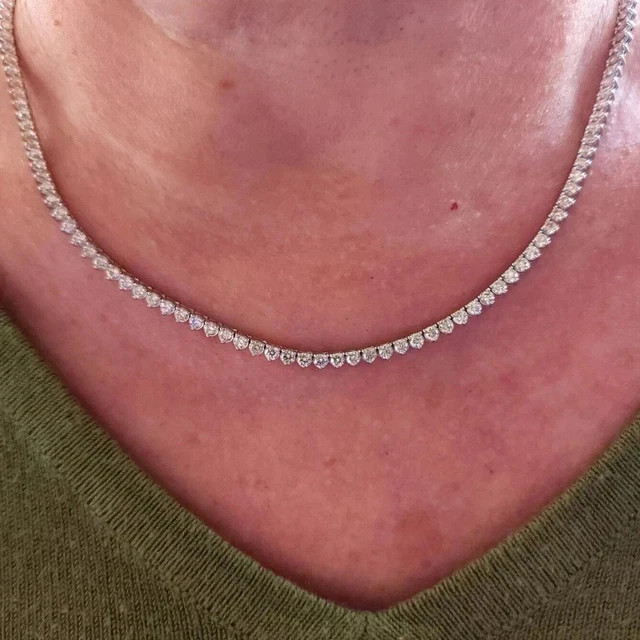 12Ct Round Cut Lab Grown Diamond Women’s Tennis Necklace 14K White Gold Over 18″