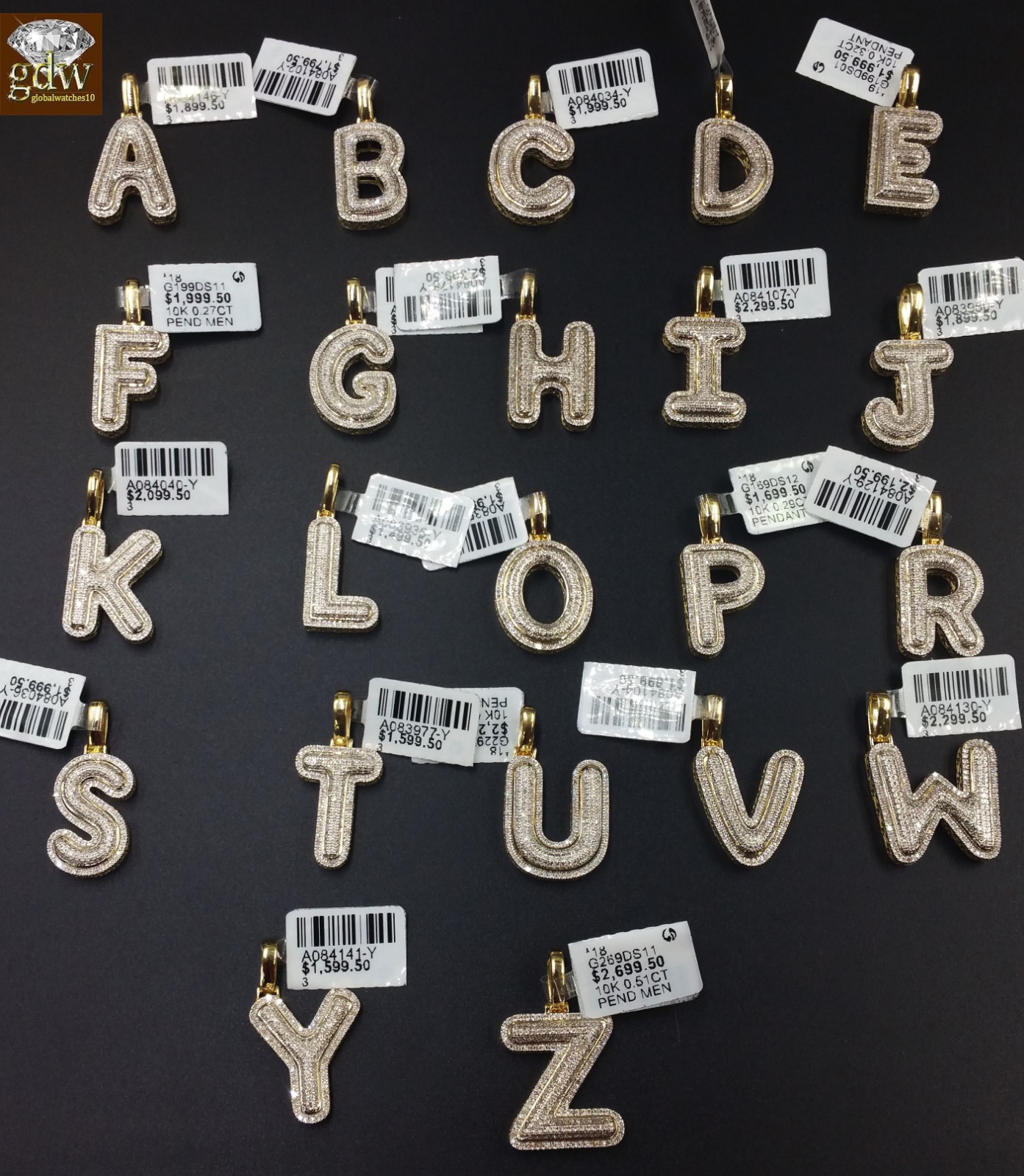 10k Yellow Gold Diamond Bubble Letter A-Z Initial Charm Pendent Real Diamond