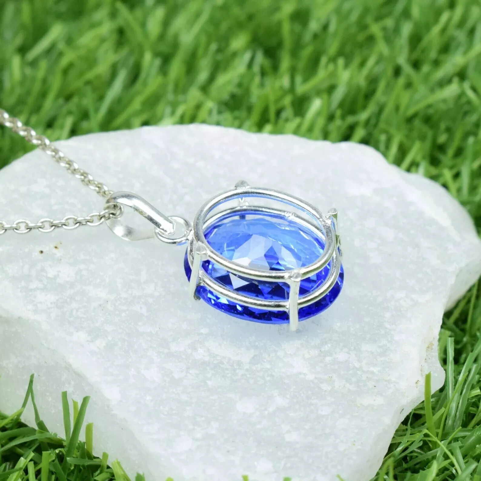 Natural Blue Tanzanite Pendant 925 Silver 30.64 Ct+ Oval Cut With Chain for Gift
