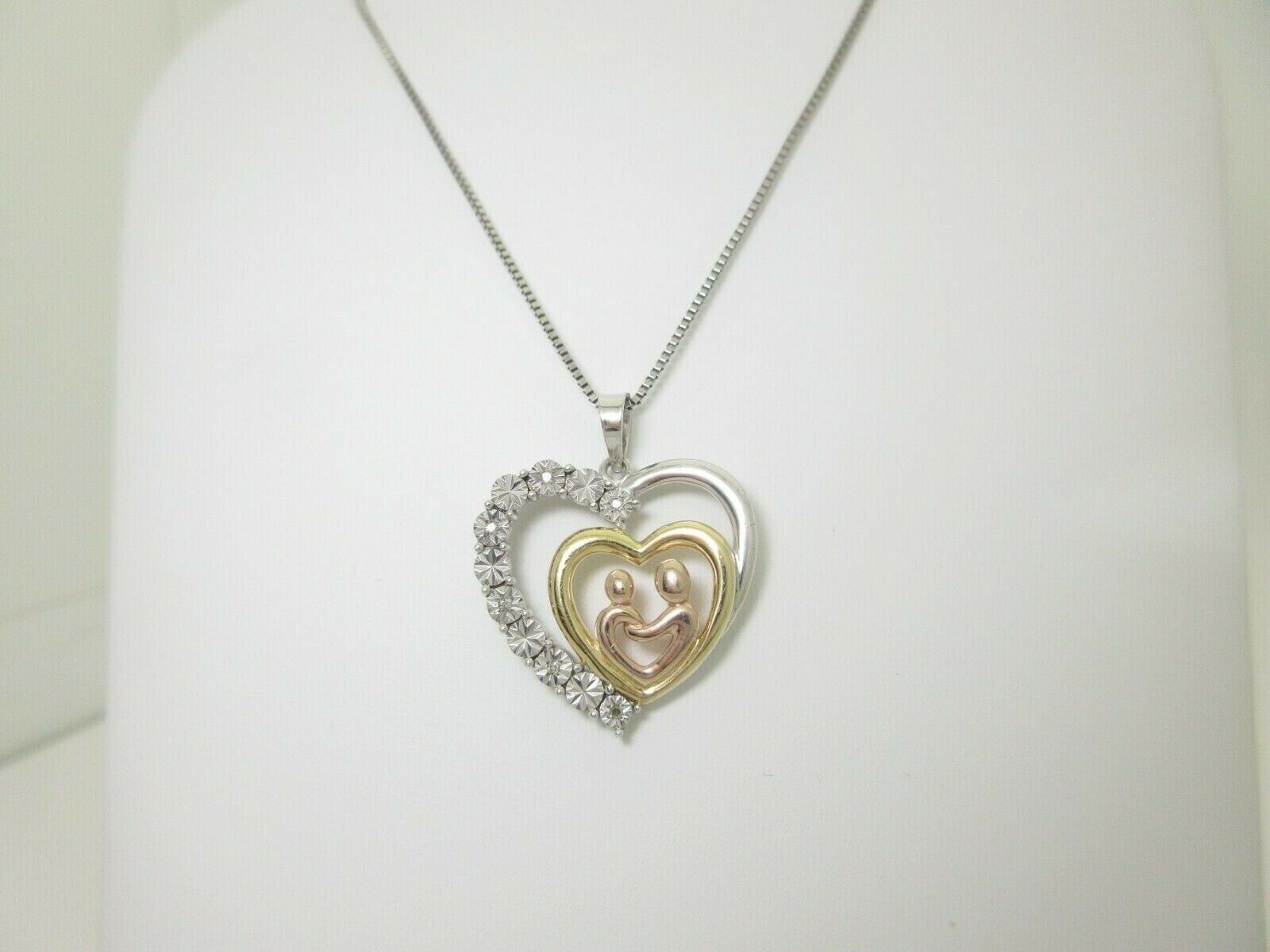 Diamond Mother Child Necklace Natural Rose Yellow Gold Sterling Silver 18″ SN021