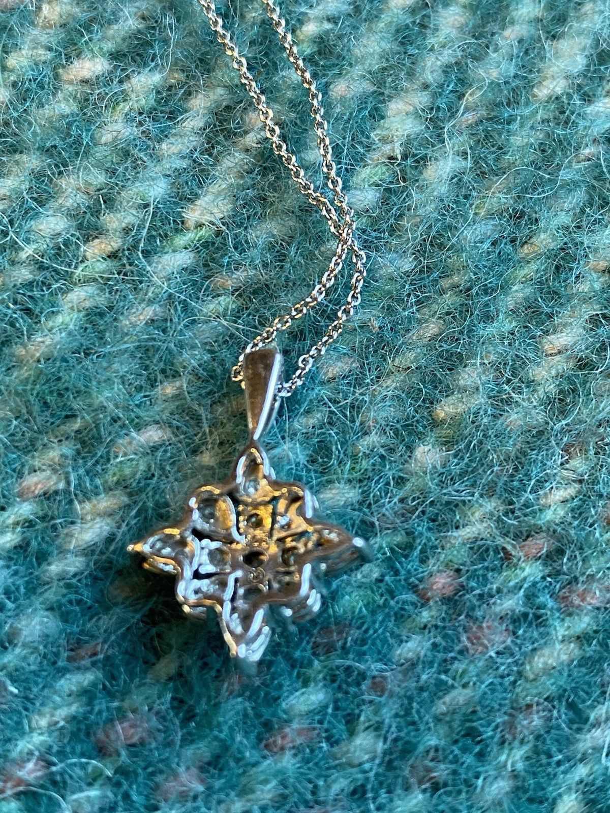 NWT Sterling Silver 925 Diamonds Cluster Snowflake Pendant & Necklace 18″ $200