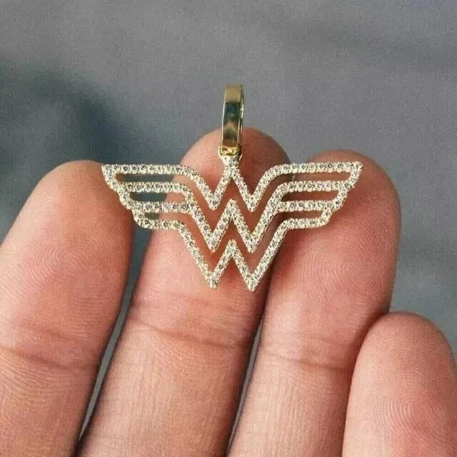 1.50Ct Round Cut Moissanite Wonder Woman Pendant 14k Yellow Gold Plated