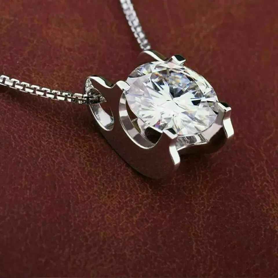 3Ct Round Cut VVS1/D Diamond Solitaire Pendant 14K White Gold Finish Free Chain