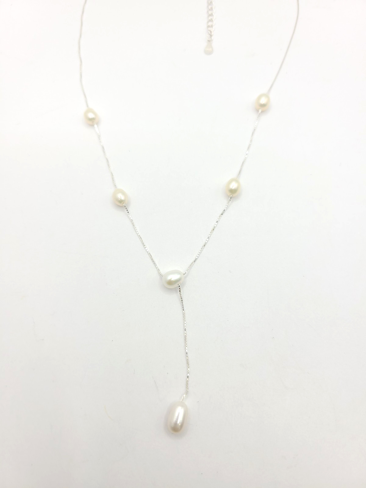 Modern 6-8mm Freshwater Pearls 925 Sterling Silver Lariat Necklace 16″-18″