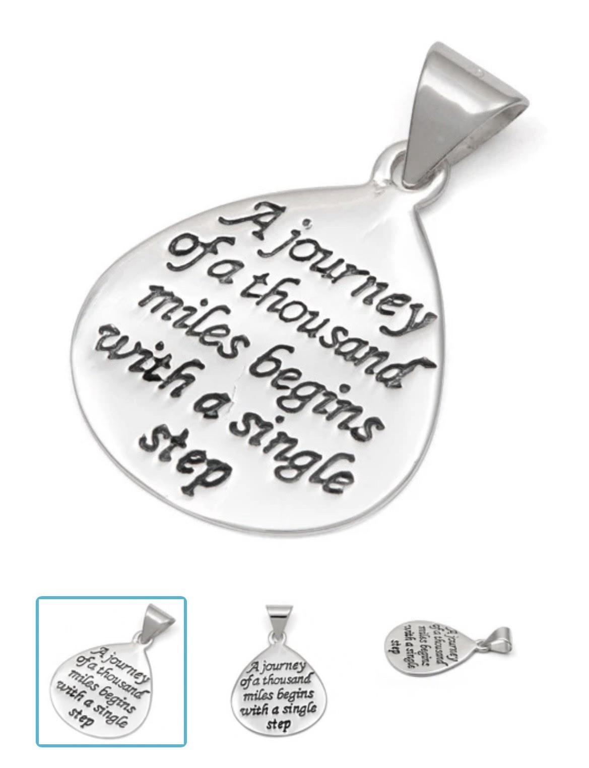 Sterling Silver Pendant W/Silver 18in Snake Necklace , A Journey Of 1000 Miles
