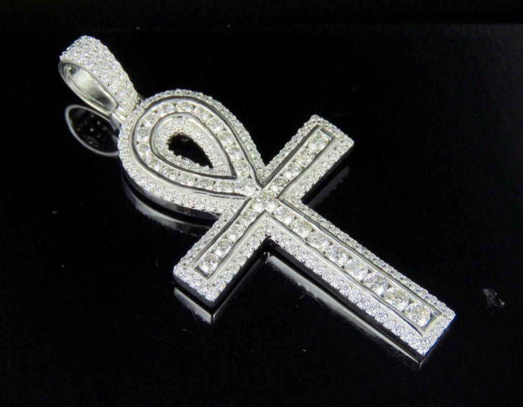 2.25Ct Round Lab Created Diamond Ankh Cross Pendant 14K White Gold Plated Silver