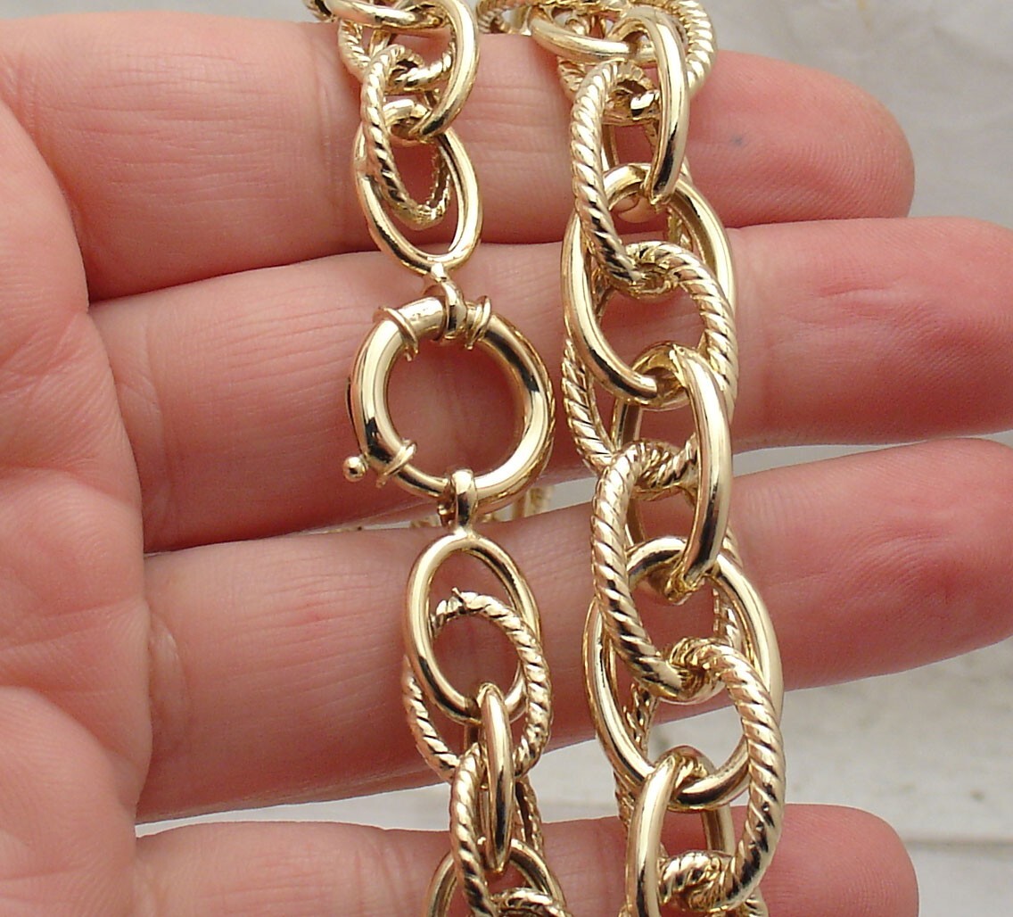 Graduated Textured Shiny Multi Oval Link Chain Necklace Real 10K Yellow Gold