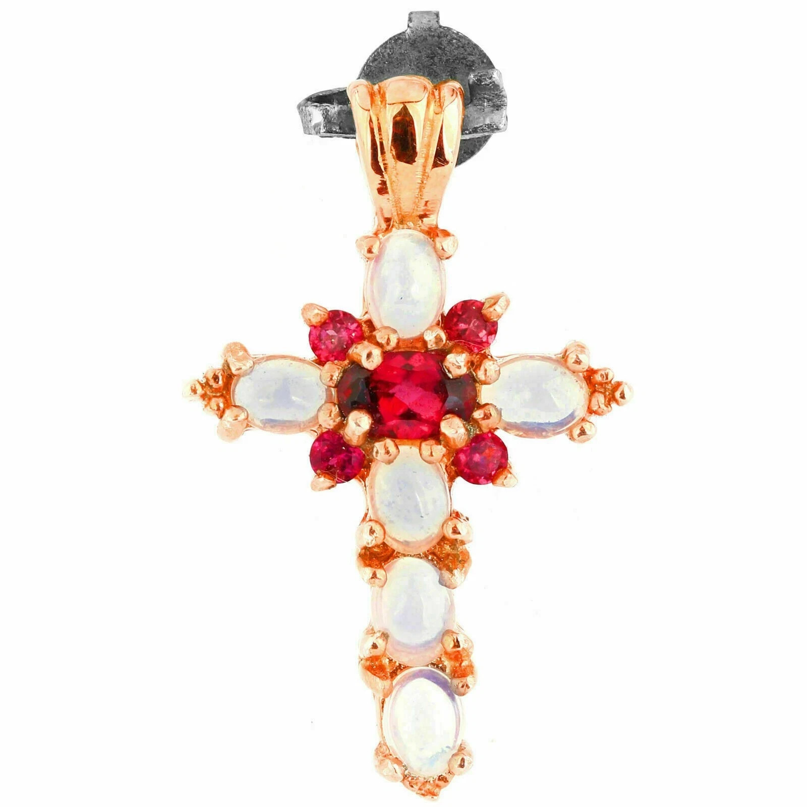 2.25Ct Oval Cut Red Garnet & Fire Opal 14K Rose Gold Over Pretty Cross Pendant