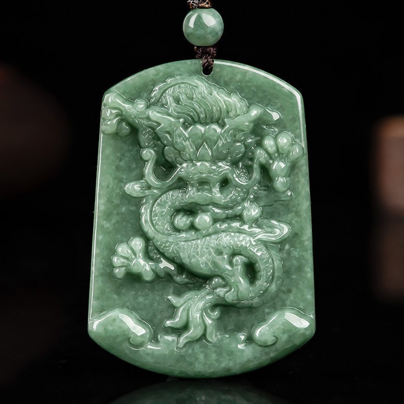 Natural A Green Jade Jadeite Imperial Dragon Pendant Beads Neckalce Certificate