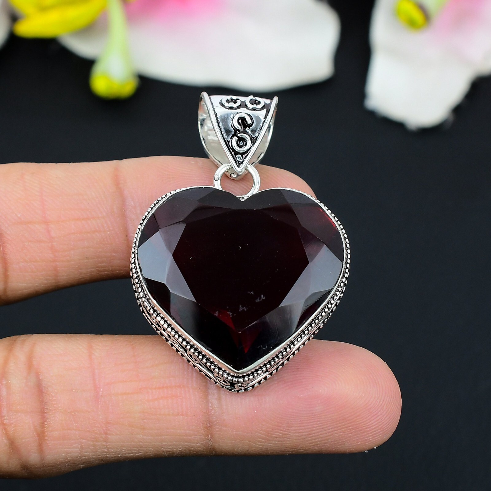 Mozambique Garnet Gemstone 925 Sterling Silver Handmade Pendant Gift 1.8in”