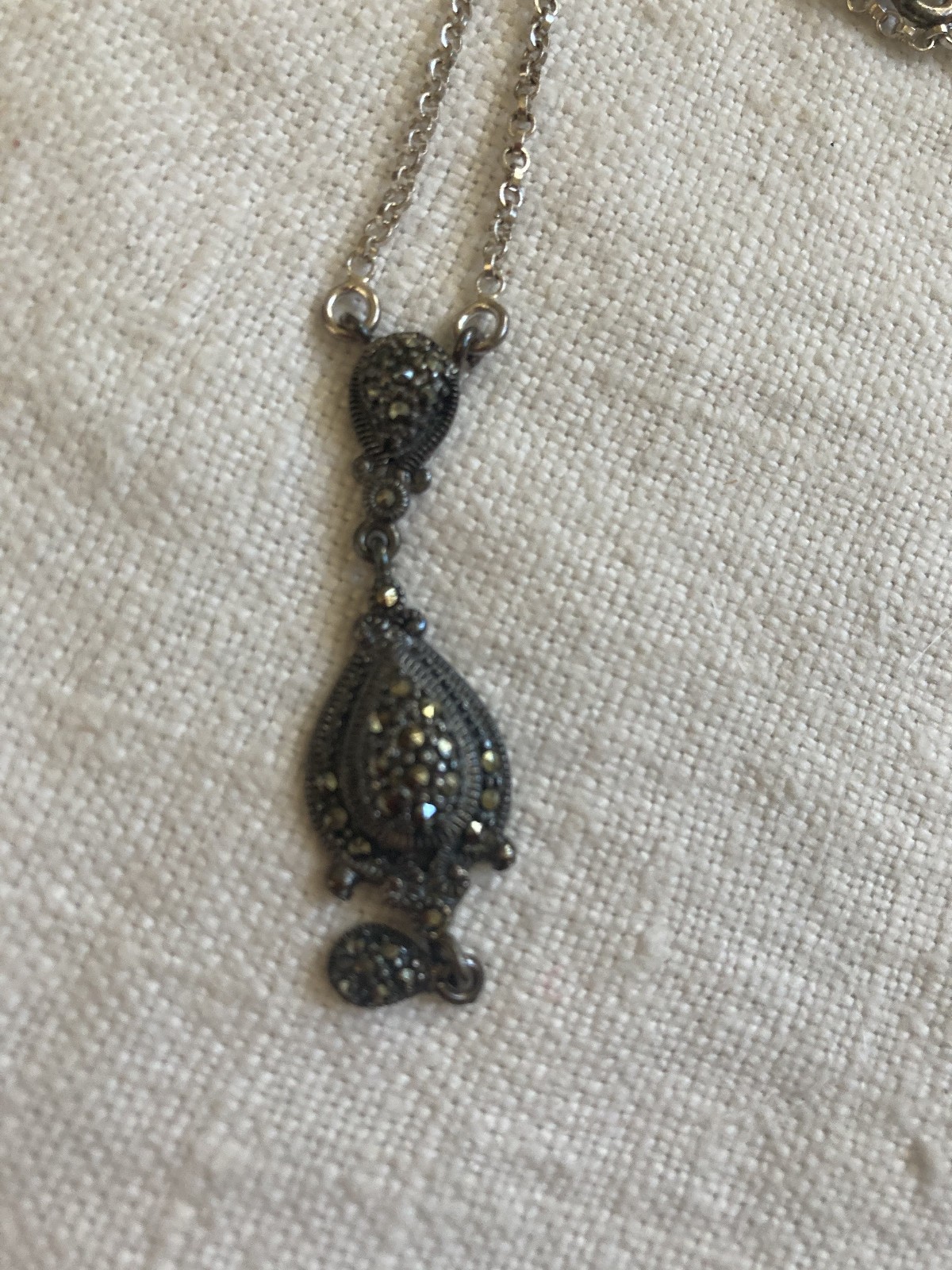 925 THAILAND STERLING & MARCASITE PENDANT NECKLACE – NEW