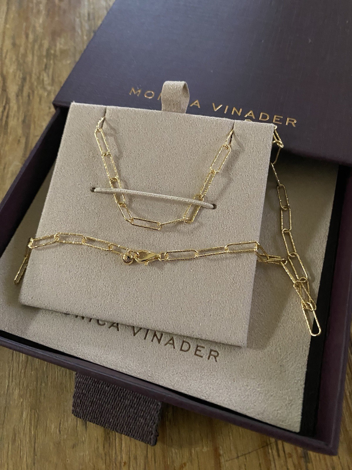 Monica Vinader Alta Textured Link Necklace Adjustable length up to 24″ Gold