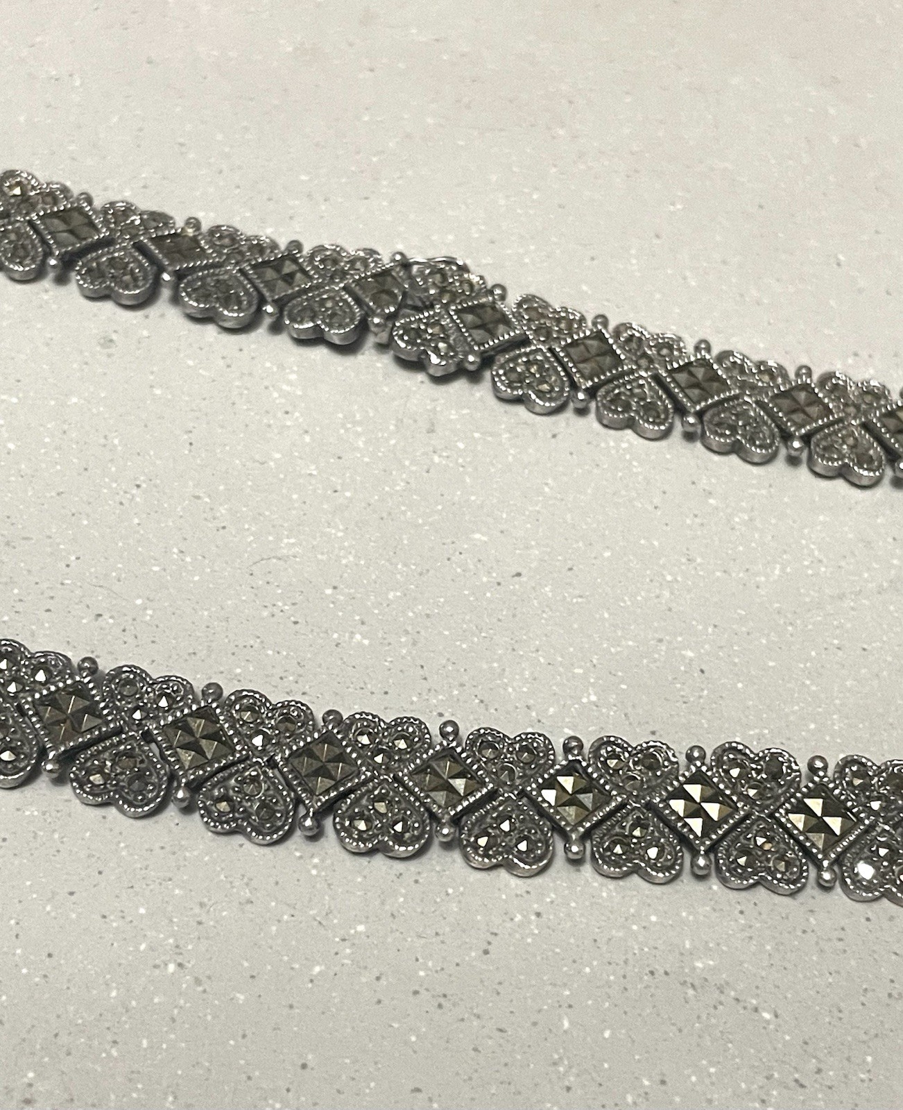 1990’s Deco Style Sterling Silver Marcasite Necklace 925 Heavy 61g+ Estate Find!