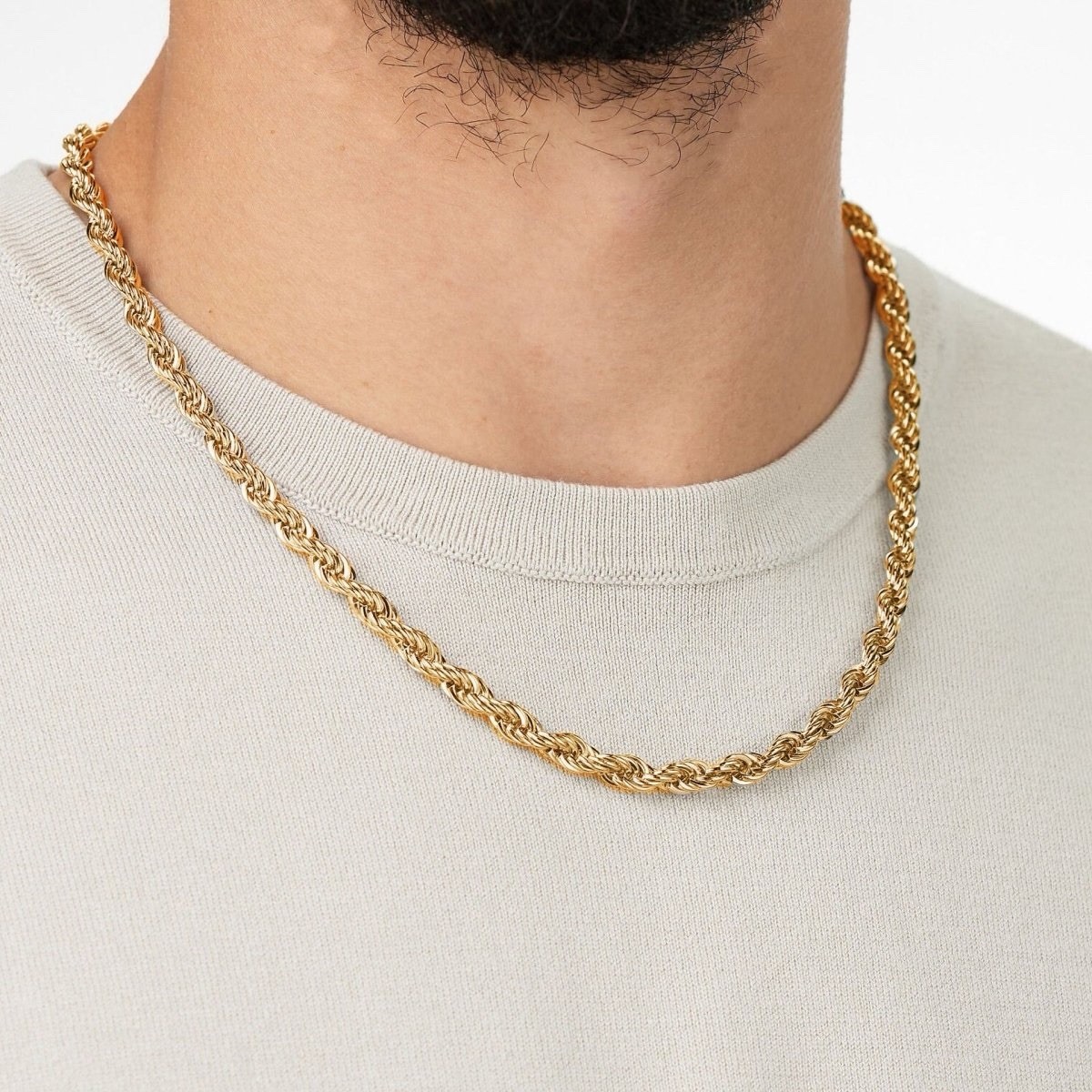 Aurora Vale 18K Yellow Gold Rope Chain Necklace 20in 5mm Lobster Clasp
