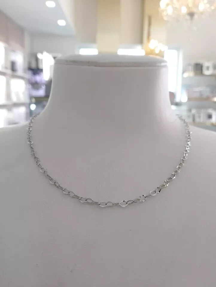 18K WHITE GOLD CHAIN 3/4 MM WIDTH ROLO OVAL LINK 17.72 INCHES 45 CM ITALY MADE