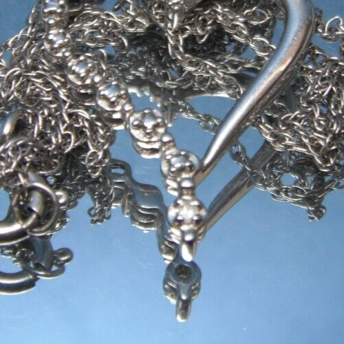 925 Heart 1 Diamond 925 19″ Singapore Chain Spring Ring Clasp 2.32g